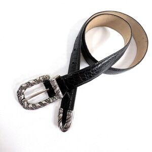 Brighton Belt Black Croc Embossed Leather Silver Western Buckle M 44503 Mob Wife